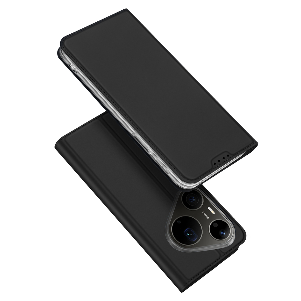 Чехол книжка из кожи черного цвета для Huawei Pura 90 Pro Max и Pura 90s Pro Max, серия Skin Pro Series от Dux Ducis