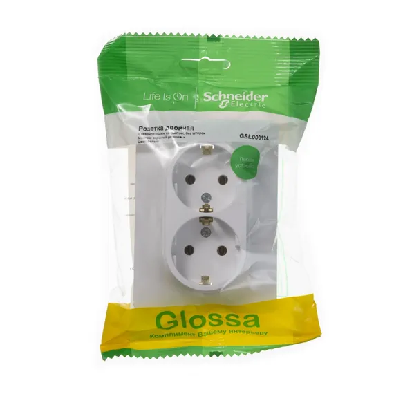 Розетка двойная с заземлением без шторок Systeme Electric Glossa Белый GSL000124