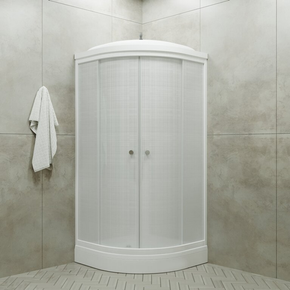 Душевая кабина "Стандарт 100*100 А" 1/4 круга, низ. подд., Лён, Белый, ДН4 (7 мест+сифон D90мм)