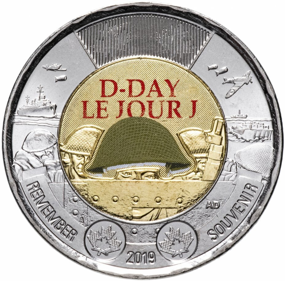 2 доллара. 75 лет высадке союзников в Нормандии D-DAY (цветная), Канада. 2019 год. UNC