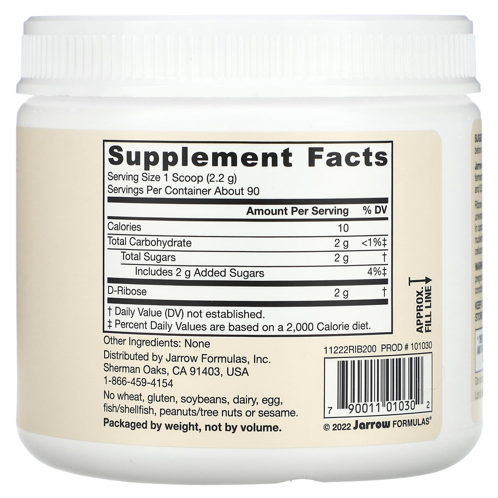 Jarrow Formulas, Веганская D-рибоза, 200 г (7,05 унции)