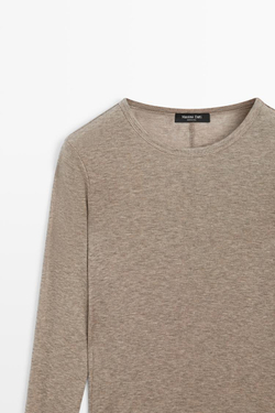Massimo Dutti Футболка с длинными рукавами из шерстяной смеси, серо-коричневый