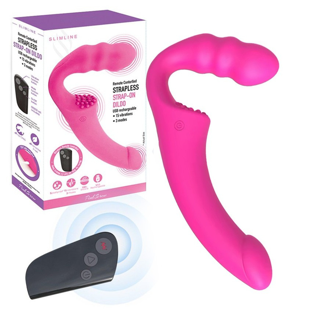 Розовый безремневой вибрострапон Straples Strap-On Dildo с пультом Д/У
