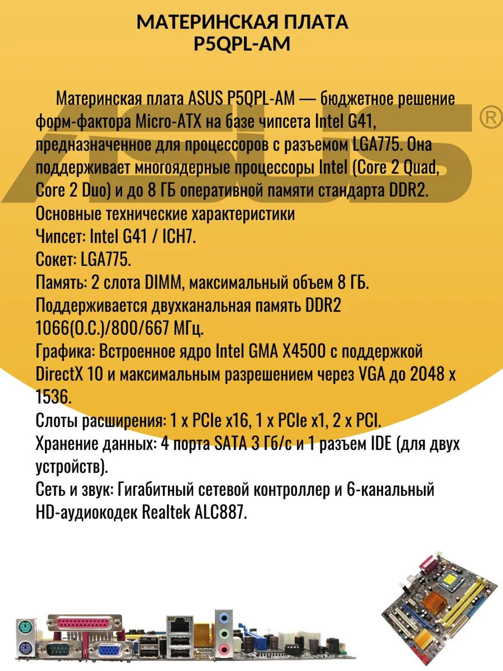 S-775 Материнская плата P5QPL-AM