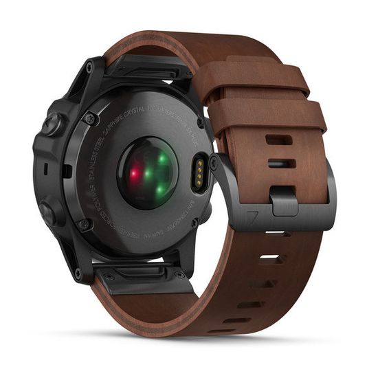Мужские мультиспортивные часы Garmin Fenix 5X Plus Sapphire - серый с коричневым кожаным ремешком 010-01989-03