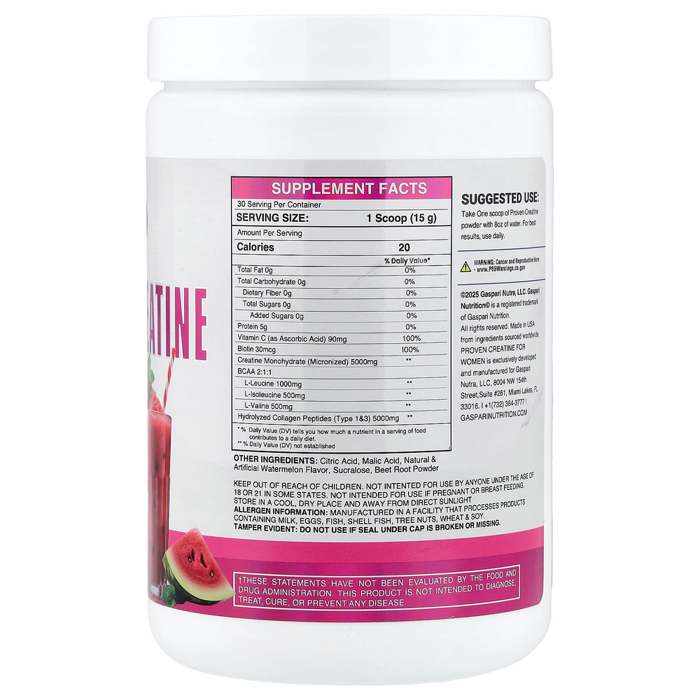 Gaspari Nutrition, Proven креатин для женщин, со вкусом арбуза, 450 г (15,87 унции)