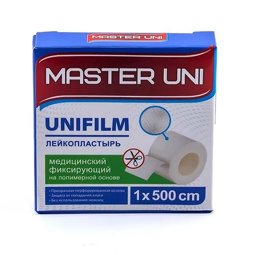 Master Uni UNIFILM лейкопластырь фиксирующий 1×500 см на полимерной основе прозрачный