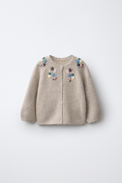 ZARA КАРДИГАН С ВЫШИТЫМИ ЦВЕТАМИ, СВЕТЛО-БЕЖЕВЫЙ