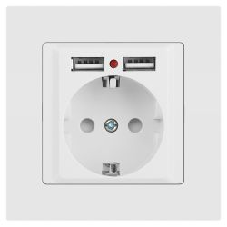 Розетка Intro Accent 6-410-01 с заземлением 2P+E Schuko со шторками 16А-250В + 2хUSB IP20 СУ белый | Intro