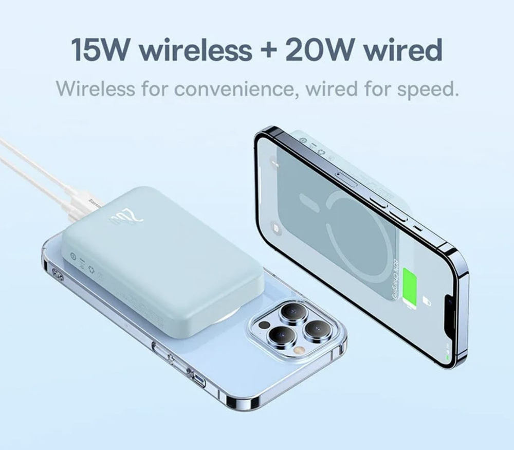Внешний аккумулятор с магнитом повербанк PowerBank 20000mAh 20W белый Magnetik Mini BASEUS РРСХМ20