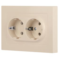 Розетка Intro Accent 6-205-02 двойная с заземлением 2X2P+E Schuko 16А-250В IP20 СУ AL/CU слоновая кость | Intro