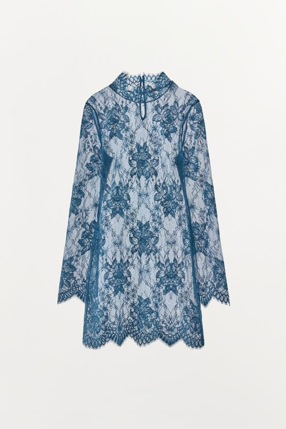ZARA КРУЖЕВНОЕ МИНИ-ПЛАТЬЕ, СИНИЙ