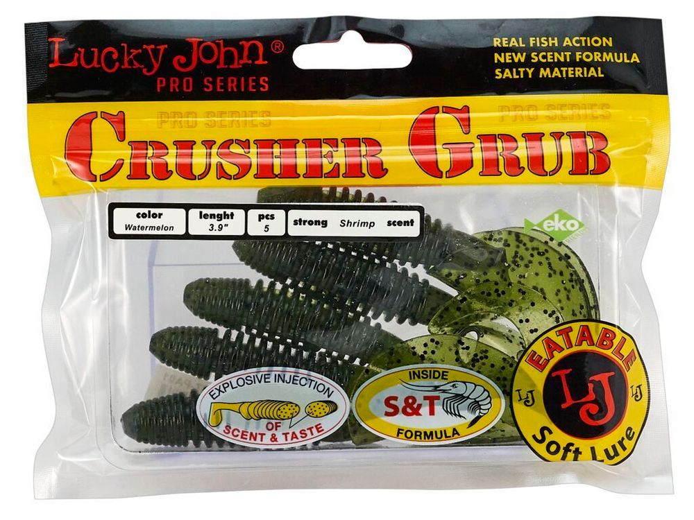Твистеры съедобные LJ Pro Series Crusher Grub 3.9 in (99 мм), цвет PA01, 5 шт/уп