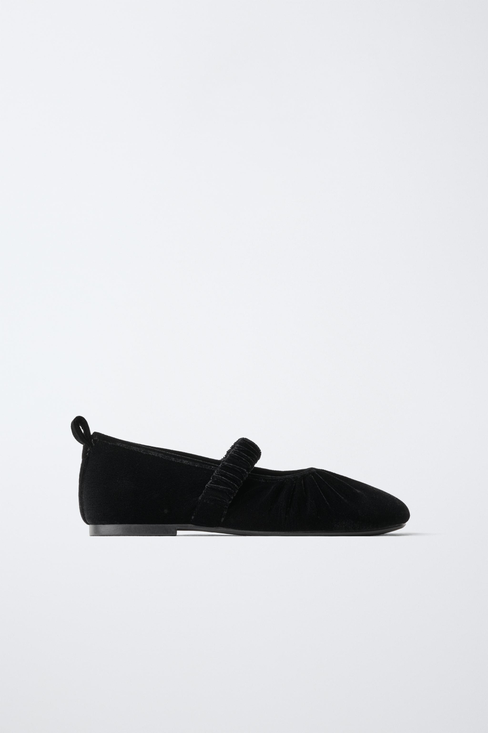 ZARA БАРХАТНЫЕ БАЛЕТКИ СО СБОРКАМИ, ЧЕРНЫЙ