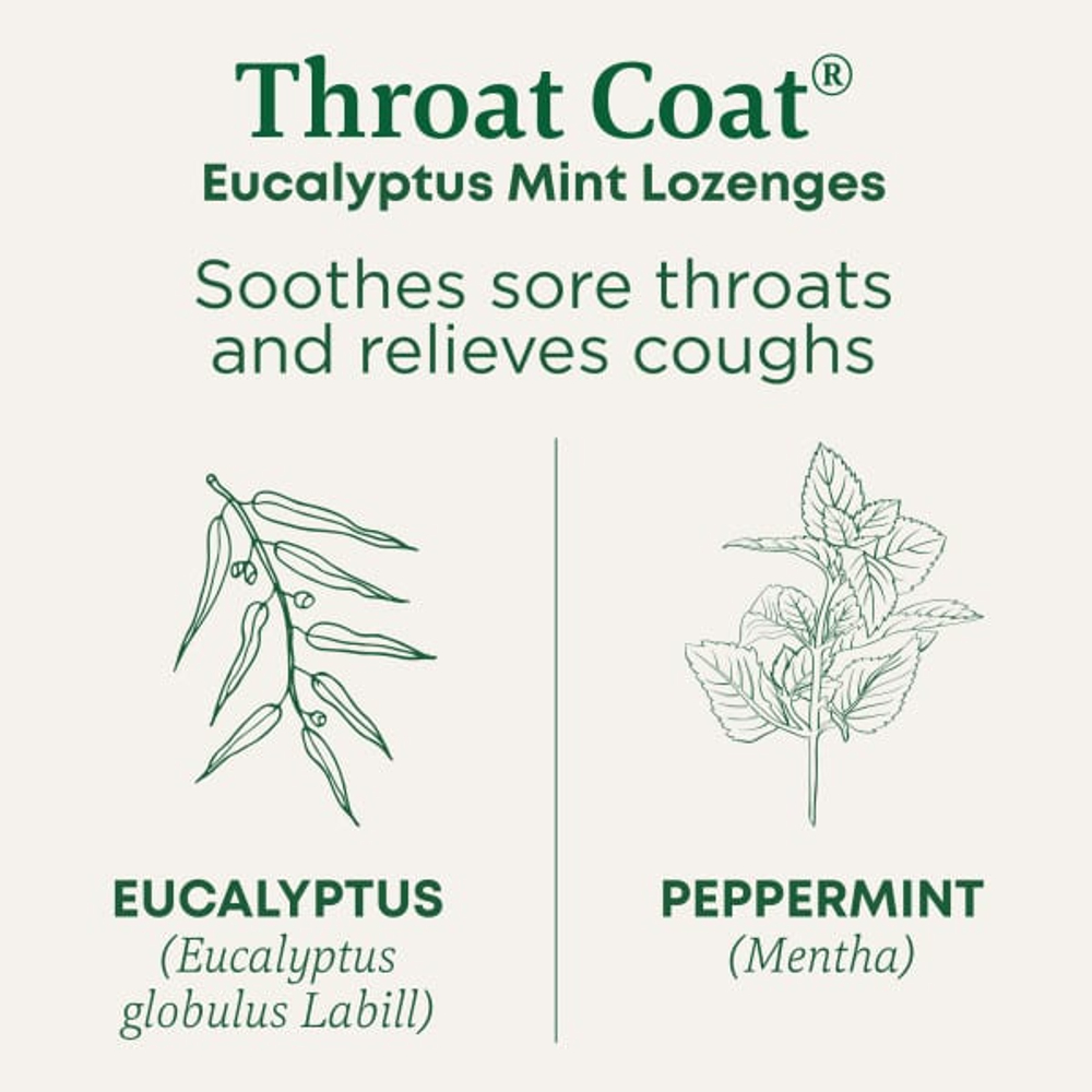 Traditional Medicinals, Organic Throat Coat®, леденцы от кашля с эвкалиптом и мятой, 16 шт.