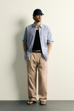 ZARA БРЮКИ ЧИНОС RELAXED FIT СО СКЛАДКАМИ, БЕЖЕВЫЙ