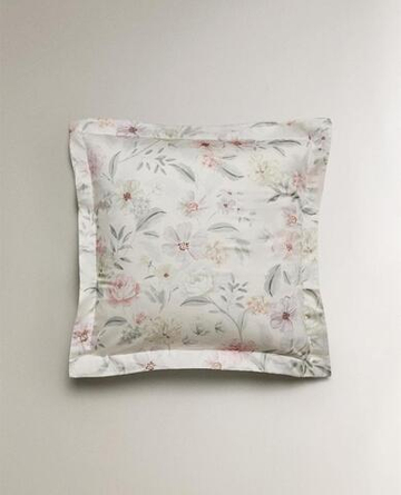 ZARA HOME НАВОЛОЧКА ИЗ САТИНА С ЦВЕТОЧНЫМ ПРИНТОМ, ЖЕЛТОВАТО-БЕЛЫЙ