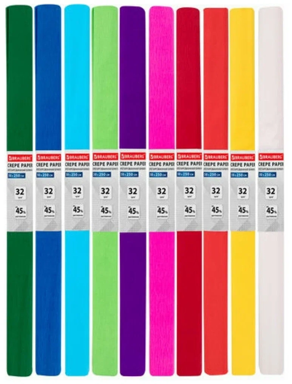 Бумага гофрированная (креповая) ПЛОТНАЯ, микс 32 г/м2, 50х250 см