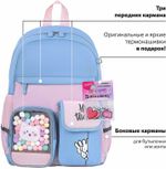 Рюкзак BRAUBERG PASTEL с термонашивками в комплекте, "Friendly bunnies", голубой, 40х29х14 см, 271423