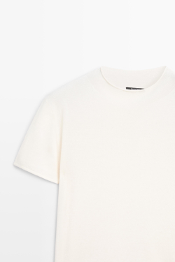 Massimo Dutti Вязаный свитер с короткими рукавами, натуральный/кремовый