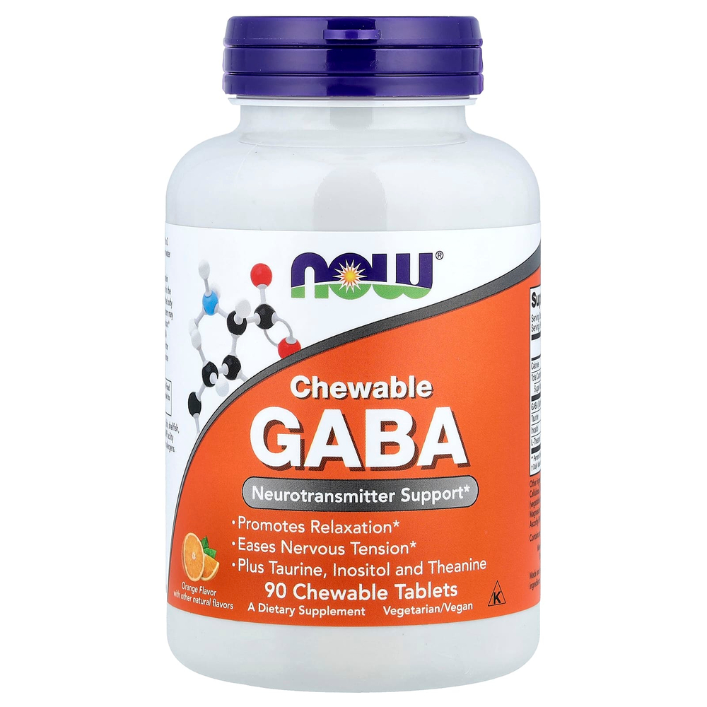 NOW Foods, ГАМК, со вкусом апельсина, 90 жевательных таблеток
