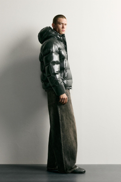 ZARA ПУХОВИК 80/20 WATER REPELLENT, ТЕМНЫЙ ХАКИ