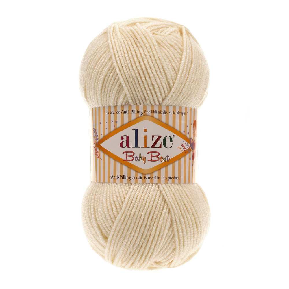 Беби бест (Baby best) пряжа Alize 10% бамбук 90%акрил 5х100г/240м 01 Кремовый