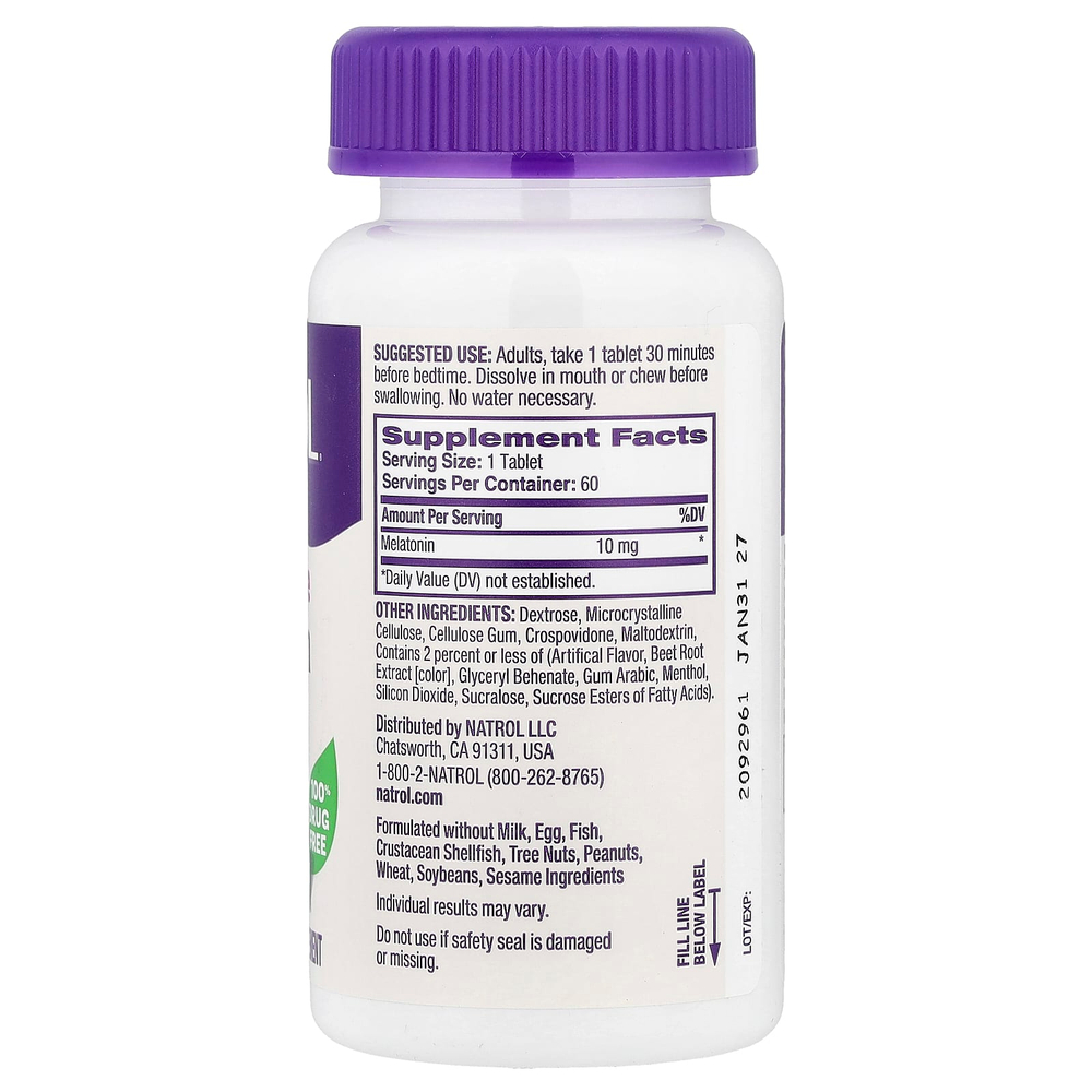 Natrol, Мелатонин, быстрорастворимый, максимальный эффект, клубника, 10 мг, 60 таблеток