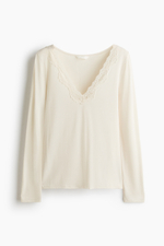 Топ с длинными рукавами и кружевной лентой - H&M