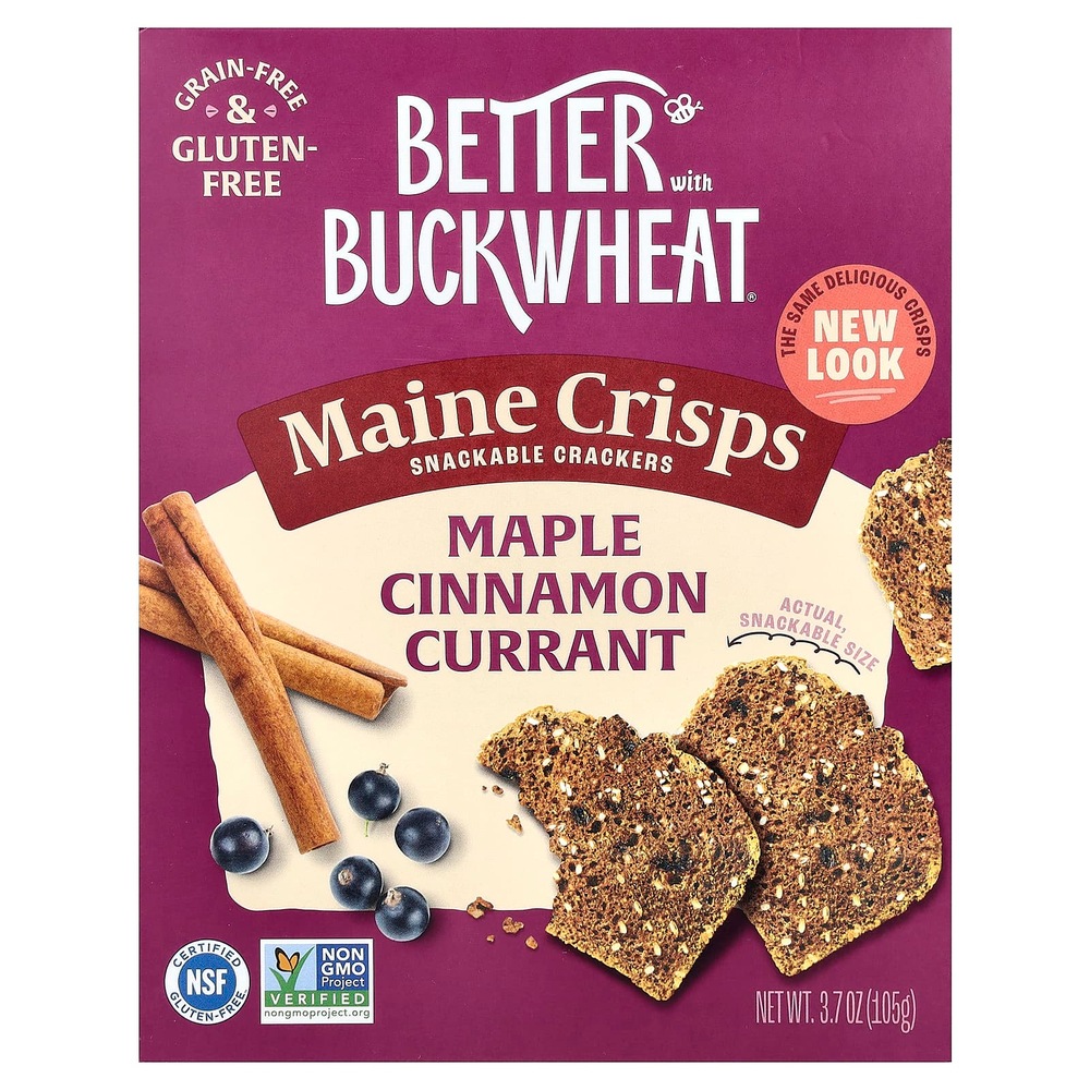 Better with Buckwheat, хрустящие снеки из штата Мэн, со вкусом кленового сиропа, корицы и смородины, 105 г (3,7 унции)