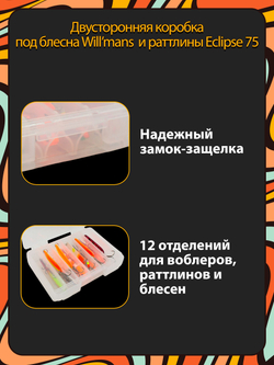 Двусторонняя коробка Grows Culture ZY-D-86 под блесна Will'mans и раттлины Eclipse75, 130х85х35, 12 отделений