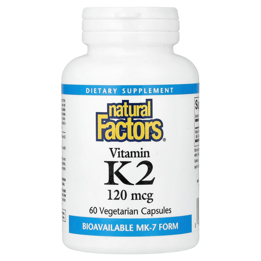 Natural Factors, витамин K2, 100 мкг, 60 вегетарианских капсул