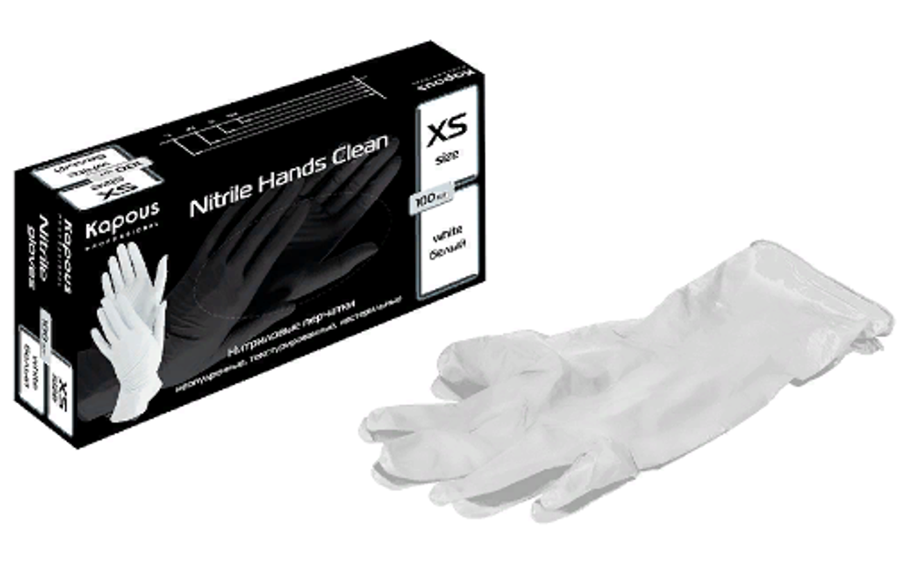 Kapous Professional Перчатки нитриловые Nitrile Hands Clean, неопудренные, текстурированные, нестерильные, Белый, L, 100 шт