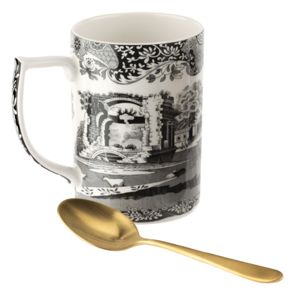 Кружка с чайной ложкой 340мл Spode Черная Италия