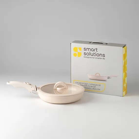 Сковорода с крышкой и съемной ручкой smart ceramic, D24 см