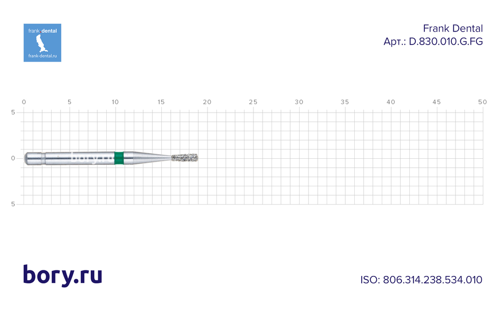 Бор алмазный зеленый  Frank Dental типа FG - D.830.010.G.FG