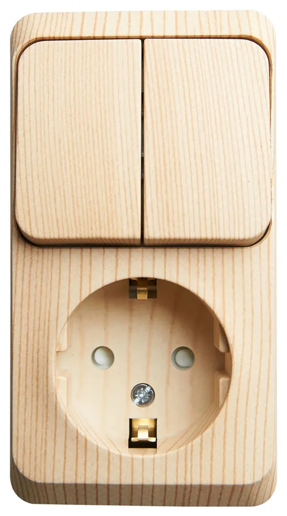 ЭТЮД О/У БЛОК: РОЗЕТКА с заземл. со шт. + ВЫКЛЮЧАТЕЛЬ 2-клав., СОСНА