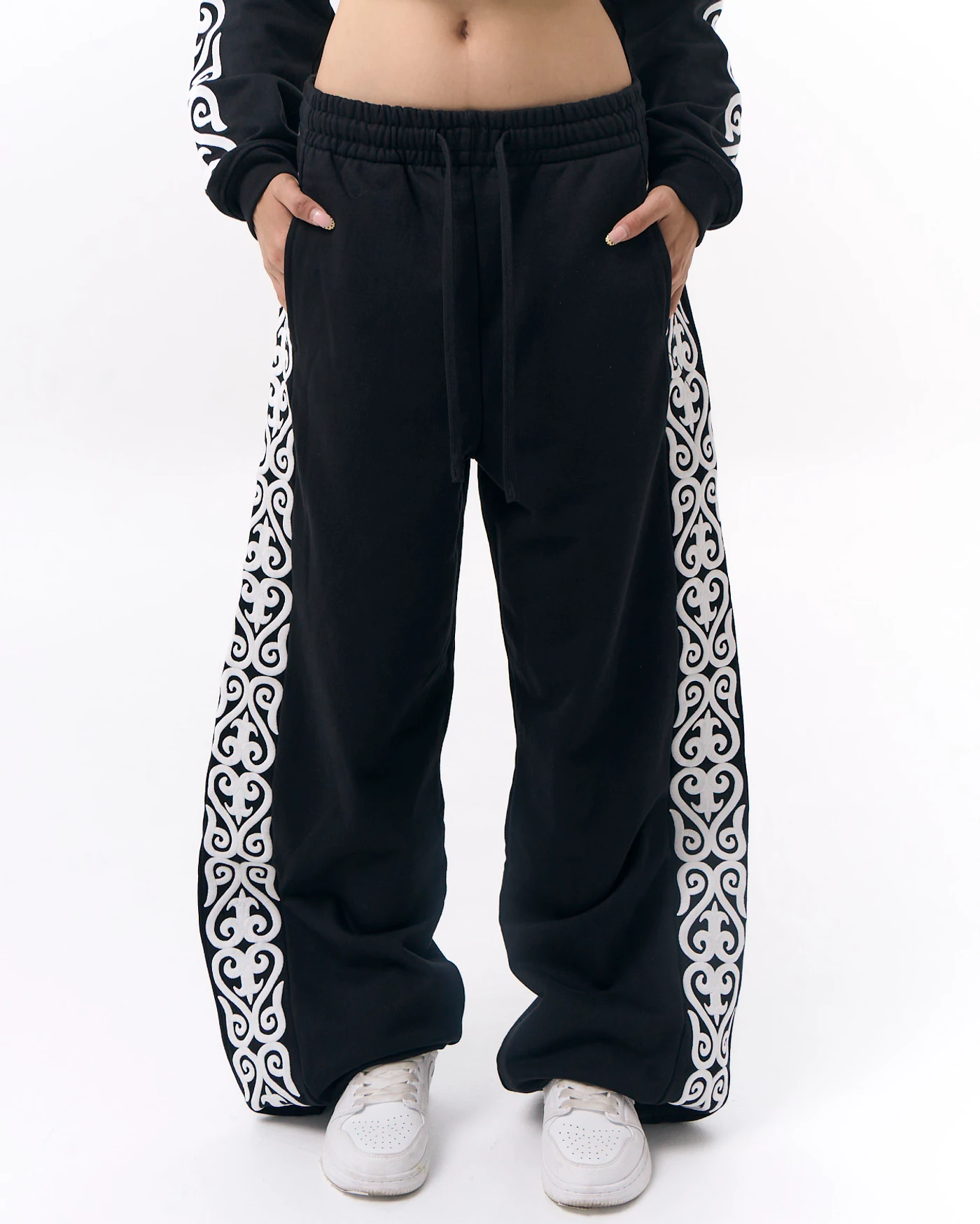 2-Piece Set: Jet Black Double Set with Decorative Embroidery