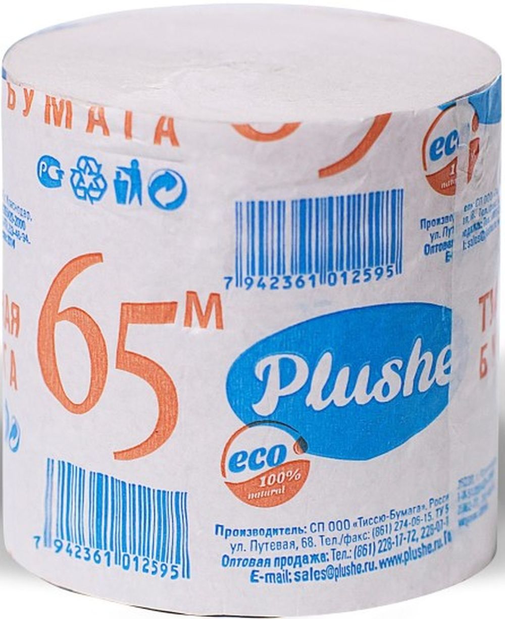 Бумага туалетная Plushe 65 м 1 слой без втулки 3076