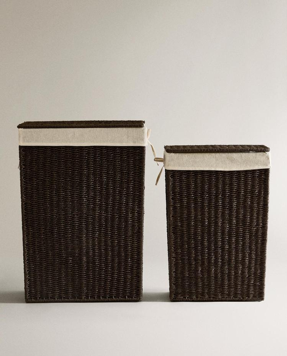 ZARA HOME КОРЗИНА ДЛЯ БЕЛЬЯ, С ПОДКЛАДКОЙ ИЗ ТКАНИ, КОРИЧНЕВЫЙ
