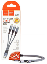 Usb Кабель-зарядка Hoco X47 3в1 Micro/Lightning/Type-C 25см серый