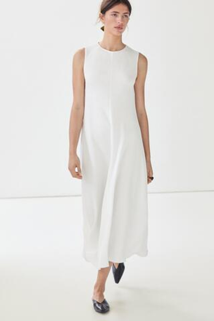 Massimo Dutti Струящееся платье миди из льна, белый
