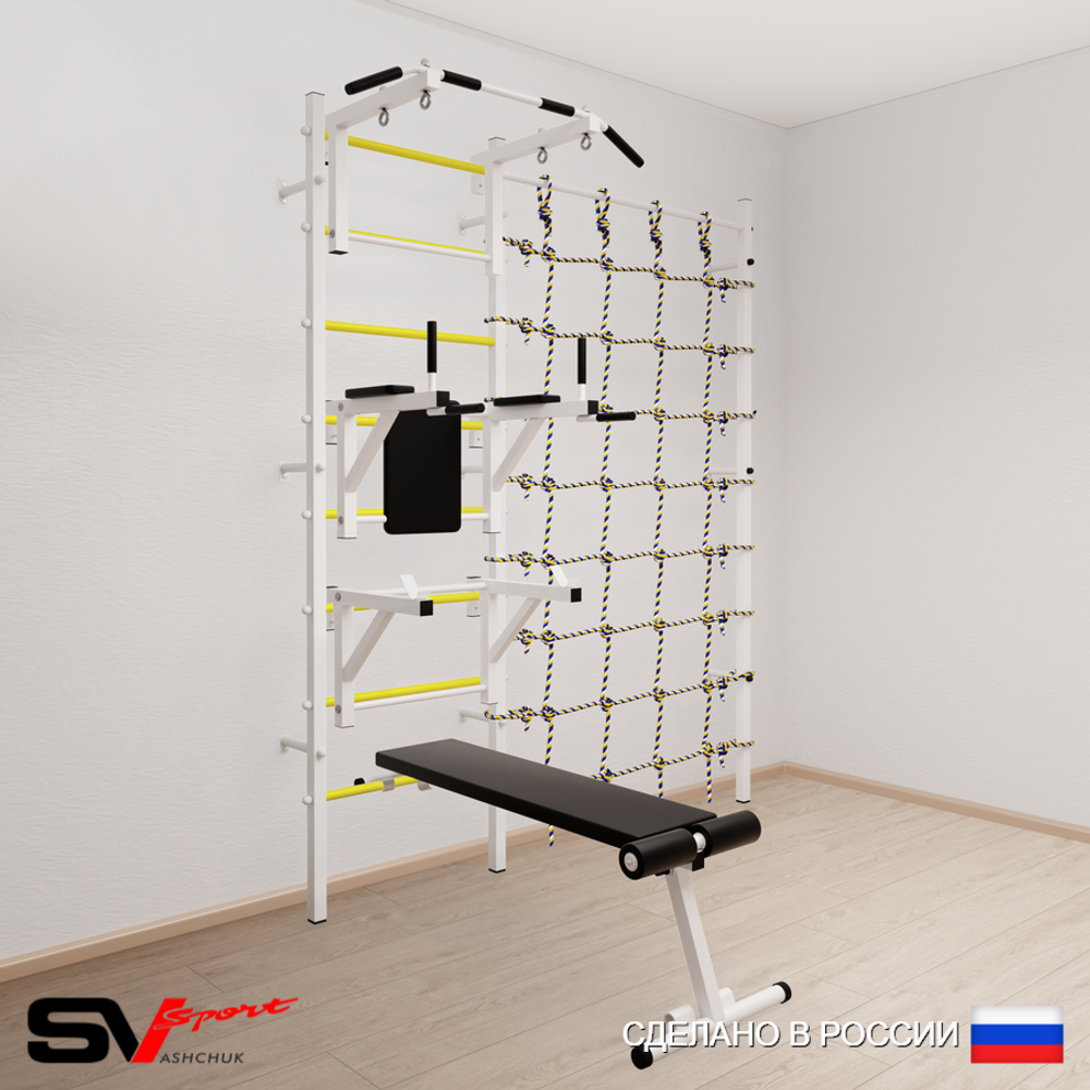 Шведская стенка Sv Sport усиленная 6070 (Турник стандарт/Брусья/Стойка/Скамья/Канатный лаз)