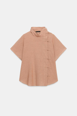 ZARA РУБАШКА С ЗАСТЕЖКАМИ-ТОГГЛАМИ ZW COLLECTION, СВЕТЛО-КОРИЧНЕВЫЙ