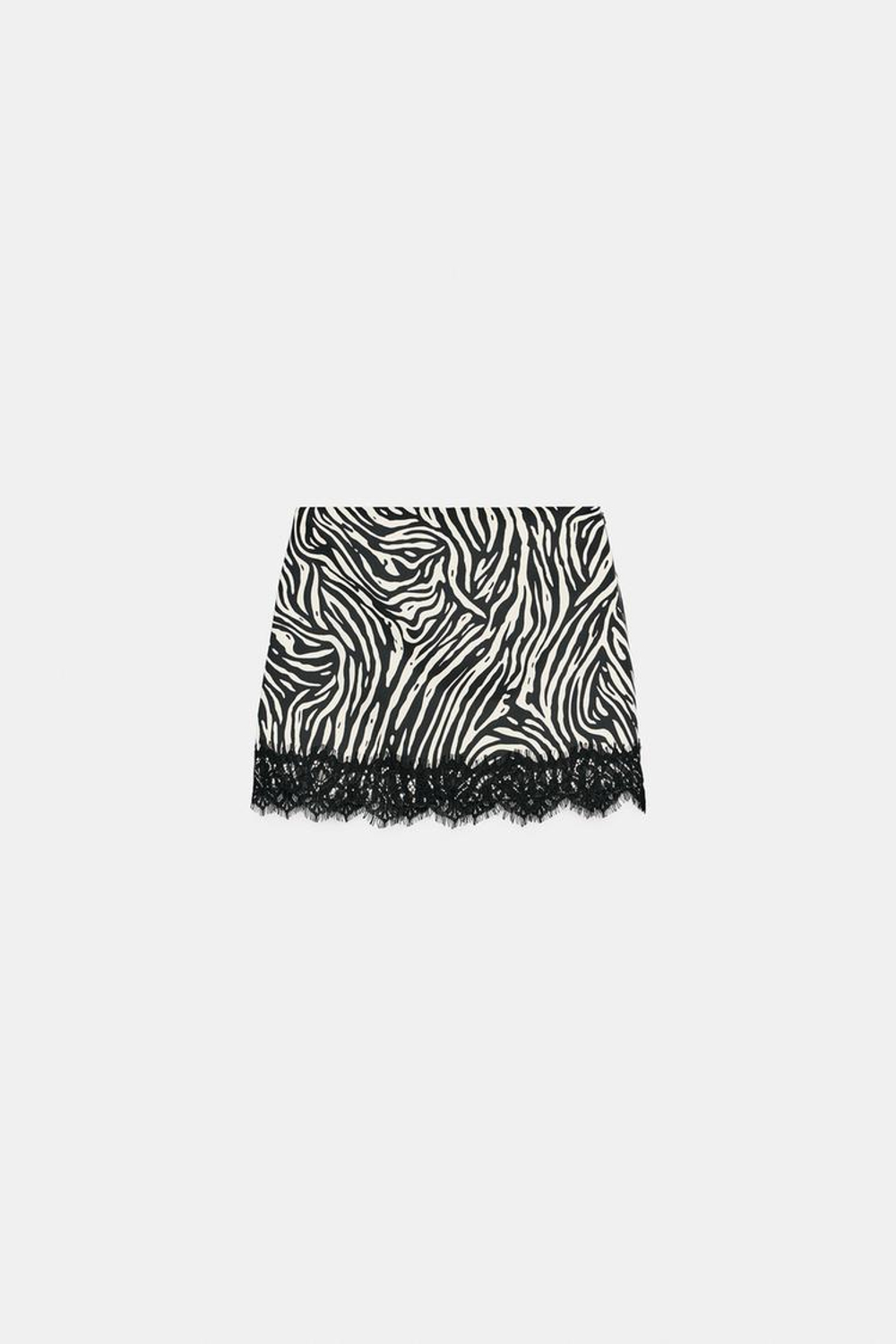 ZARA ЮБКА-ШОРТЫ С КРУЖЕВНЫМ НИЗОМ, ЧЕРНЫЙ/ЭКРЮ