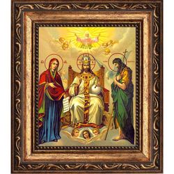 Спаситель на троне с предстоящими. Икона на холсте.