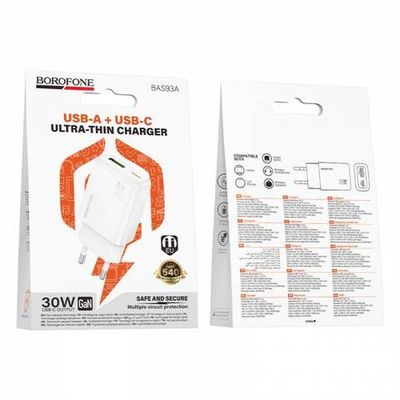 Borofone BAS93A Cloud PD30W+QC3.0 зарядное устройство (white)