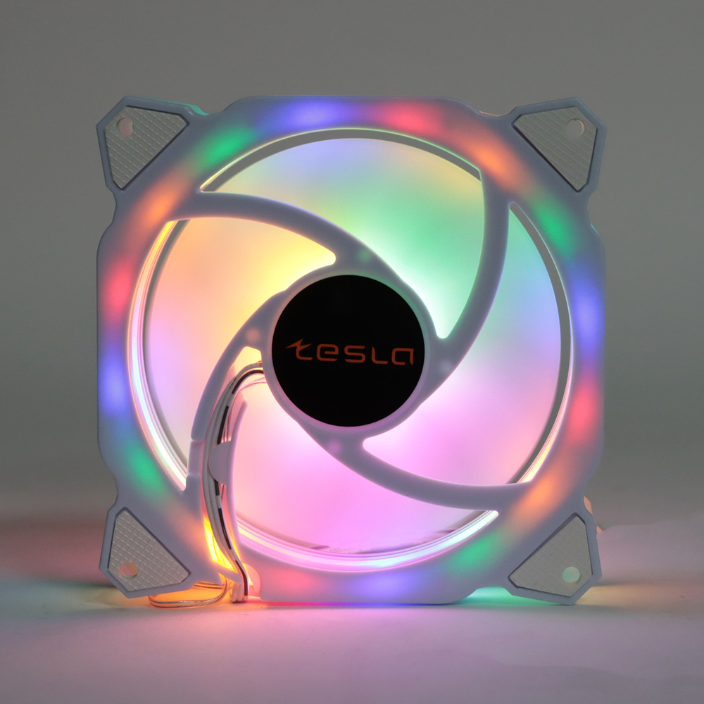 Вентилятор ТЕСЛА (TESLA) RGB120-RW, 120мм, 3-pin+Molex, белый/FRGB, 1200rpm, 38CFM, 21дБ, антивибропрокладки (TSL-120-RW)