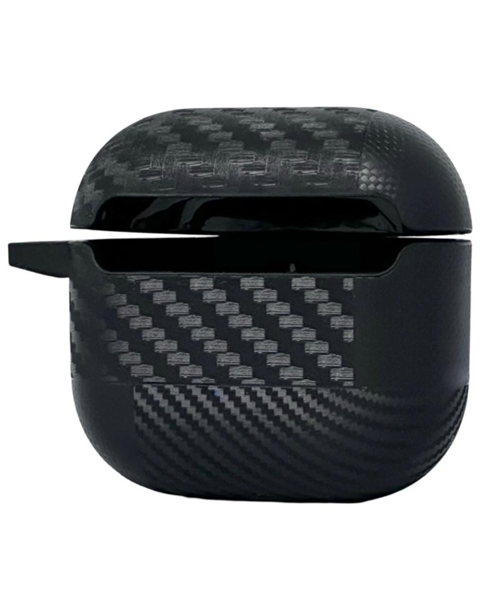 Силиконовый чехол для AirPods 4 с карабином под карбон с черепом чёрный