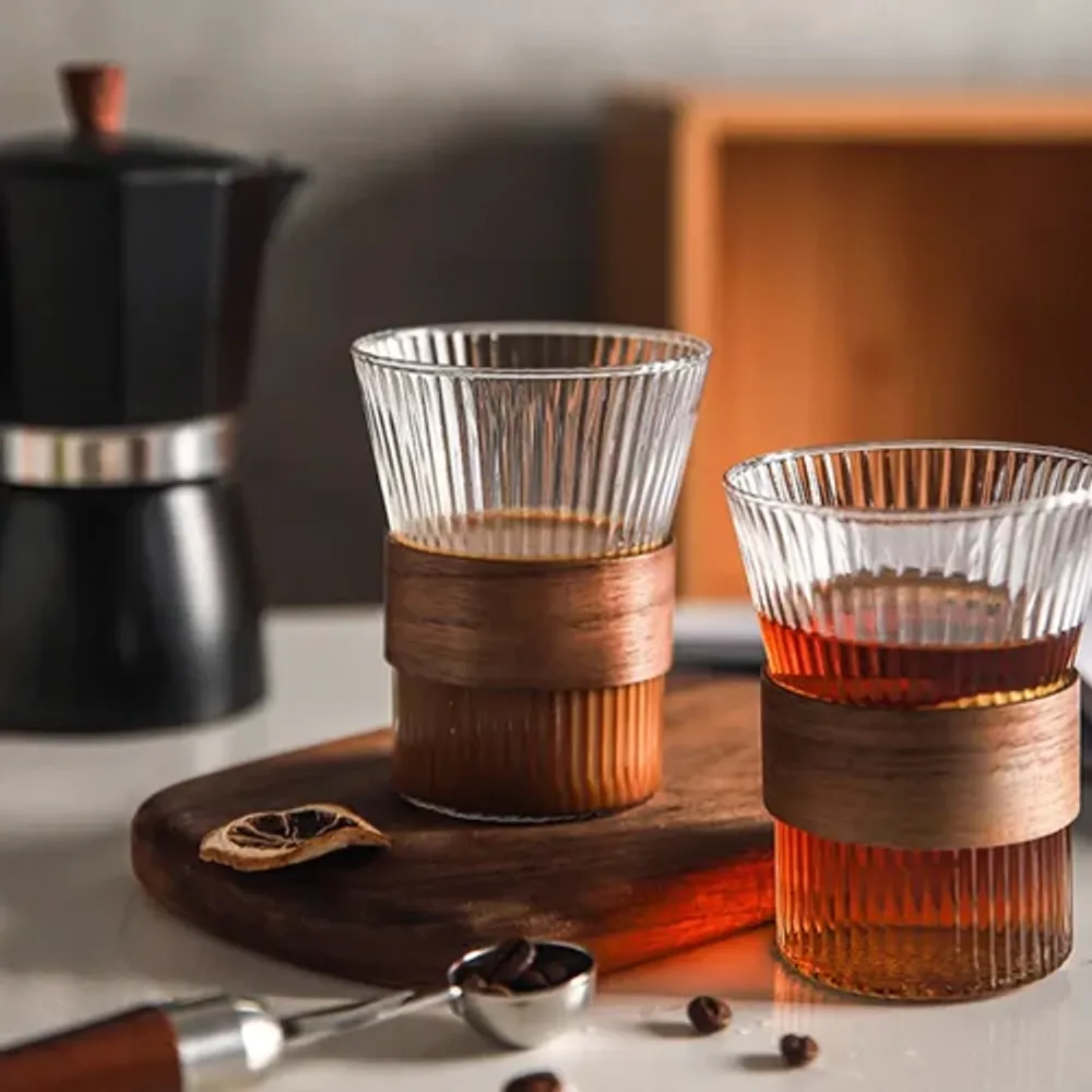 Чашка 300 мл кофейная без ручки Japanese Style Optic дерев. вставка d 8,2 см h11,2 см Barista [1]